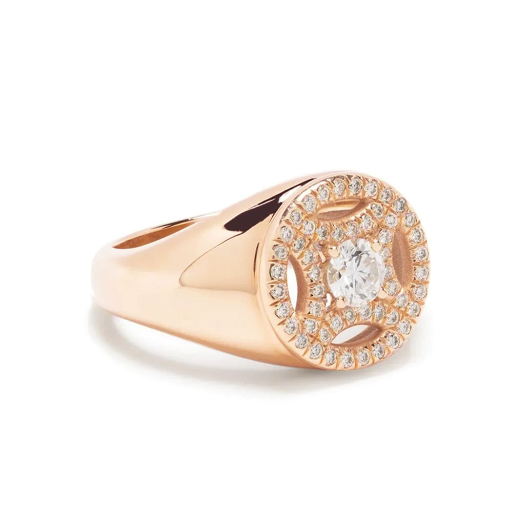 Pinky ring Chevalière Perpétuelle 025ct pavée - 18k rose gold lab grown diamond Loyale Paris 1